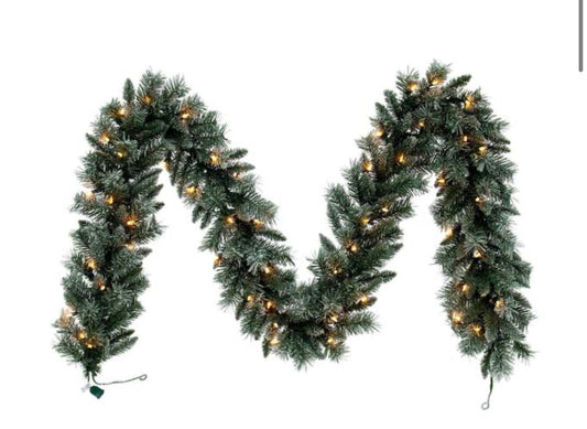 Vickerman Frosted Pine 9’ x 10’ Frosted Mixed Pine Garland clear lights