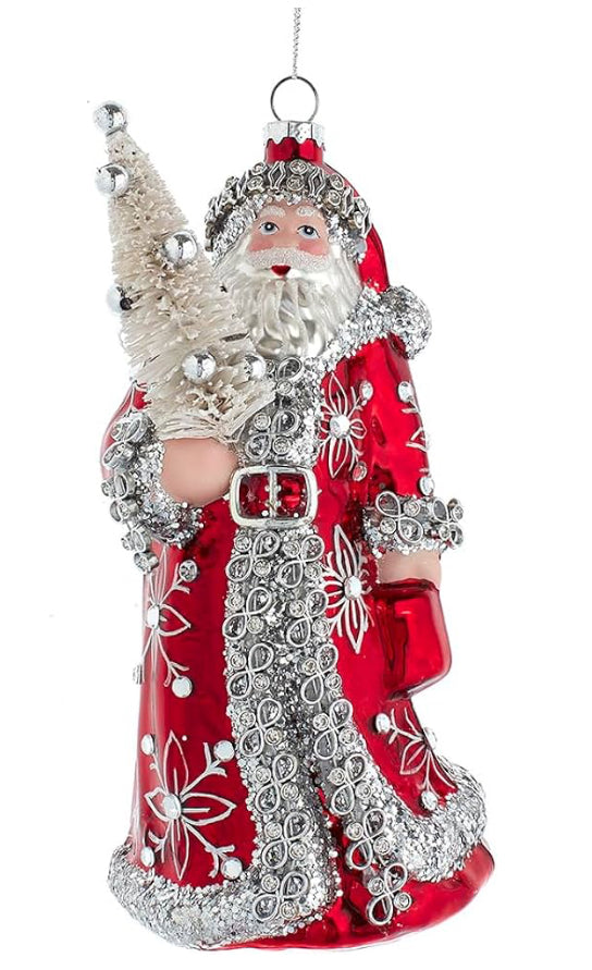 Kurt Adler 8 Inch Red/Silver Santa with Tree Ornament