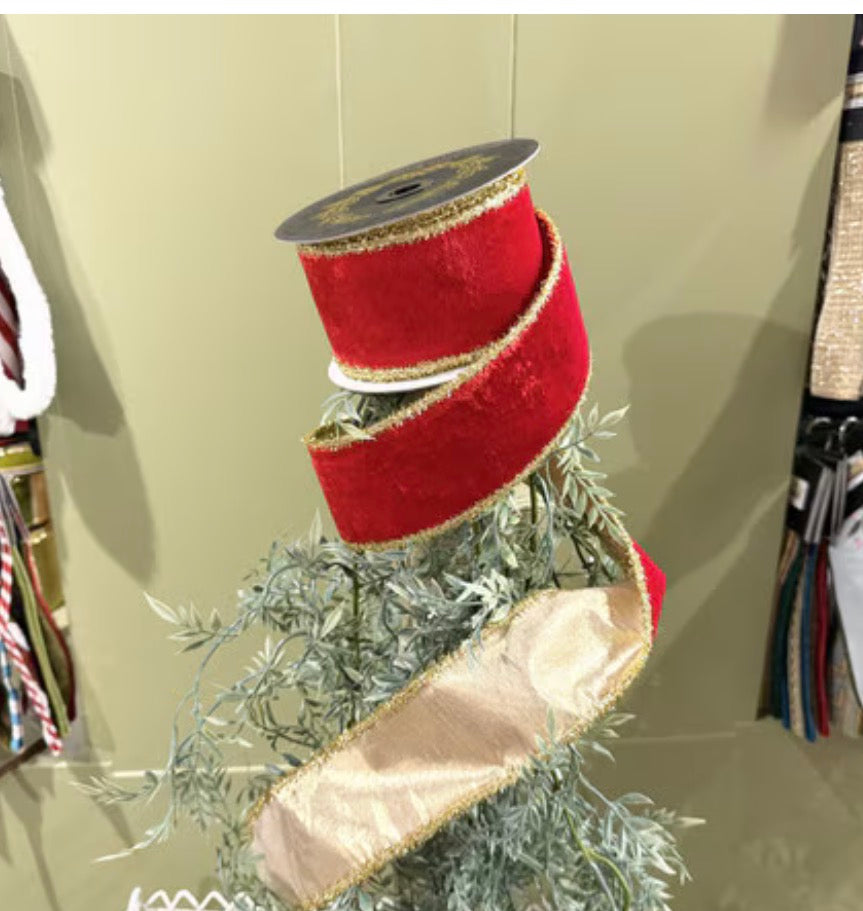 Velvet Metallic Dupion DBL Fused Tinsel Edge Red-2.5x10yd