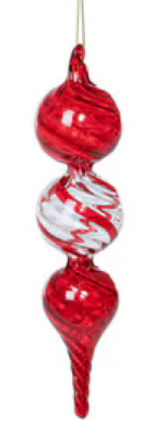 Peppermint Twist Blown Glass Finial Ornament 10”