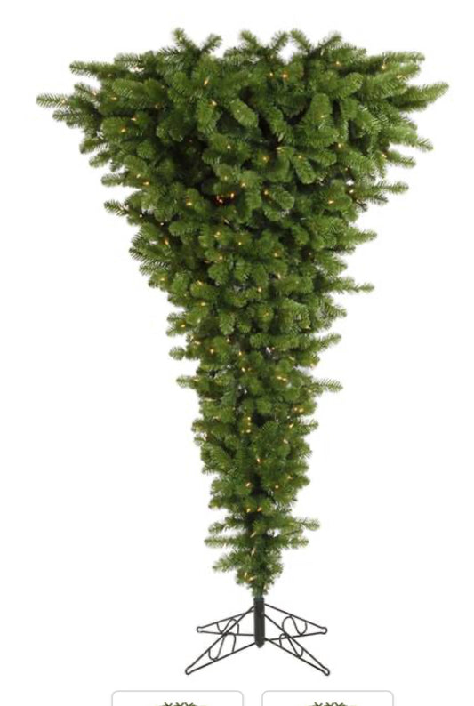 American 7.5' Green Upside Down Artificial Christmas Tree, Clear Dura-lit Lights