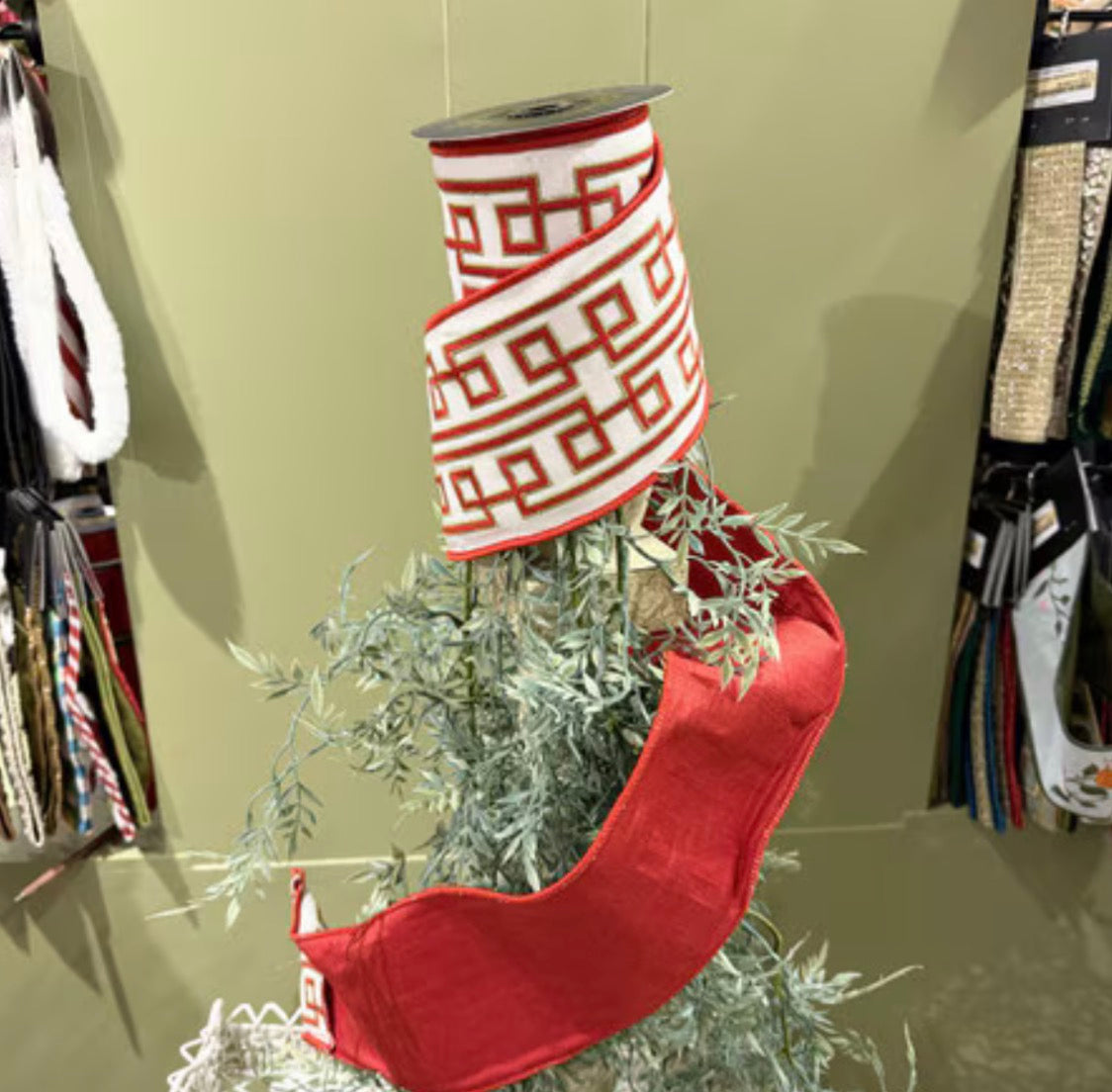 Red Imperial Embroidered Canvas Dupion Fused-4x5yd—D