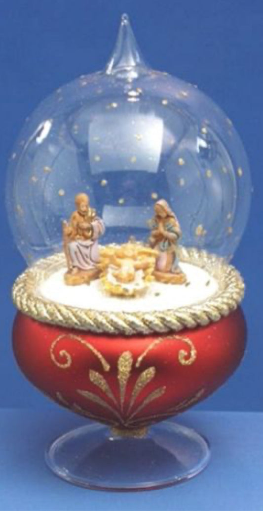De Carlini Red Nativity on Glass Stand Ornament