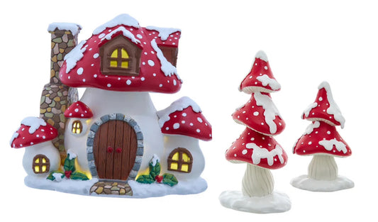 Merry Little Mushrooms Cottage Tabletop with Tree Set