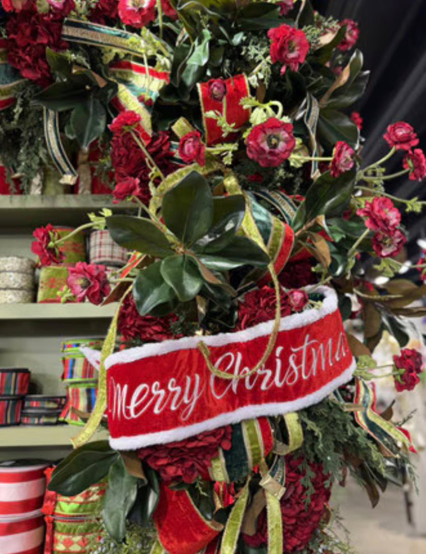 Merry Christmas Fur Piping Banner RED 6x48"