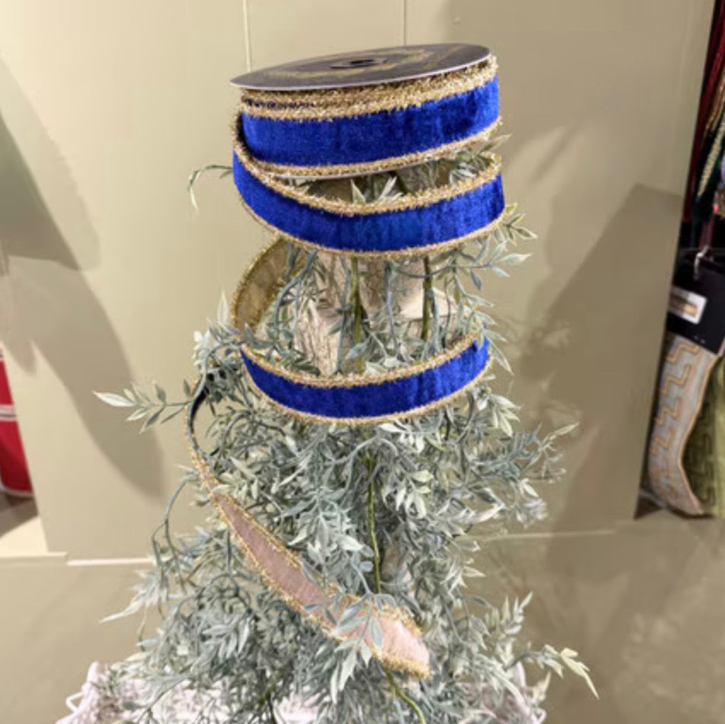 Velvet Metallic Dupion DBL Fused Tinsel Edge Blue-1x10yd