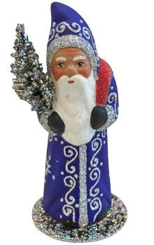 1316 Schaller Paper Mache Candy Container - Santa Blue with Silver Stars