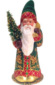 12286 - Schaller Paper Mache Candy Container - Santa Claus in a red, green, and gold coat