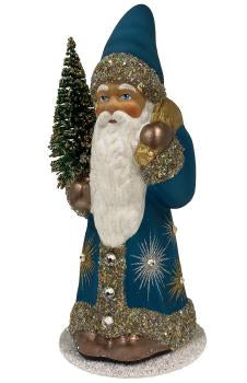 2428 - Schaller Paper Mache Candy Container - Santa in Aqua