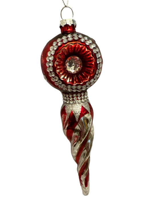 RED SILVER FINIAL ORNAMENT