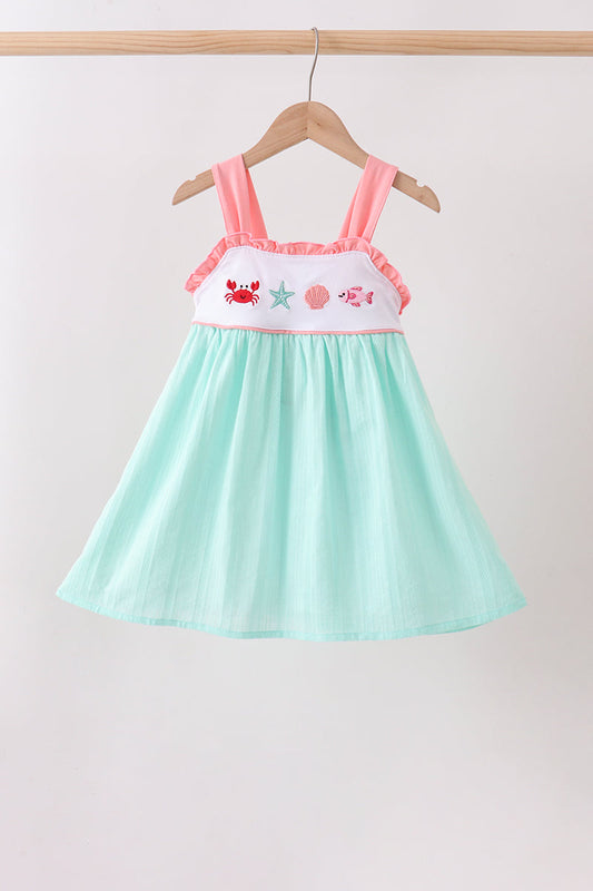 Green Marine Embroidered Jacquard Dress