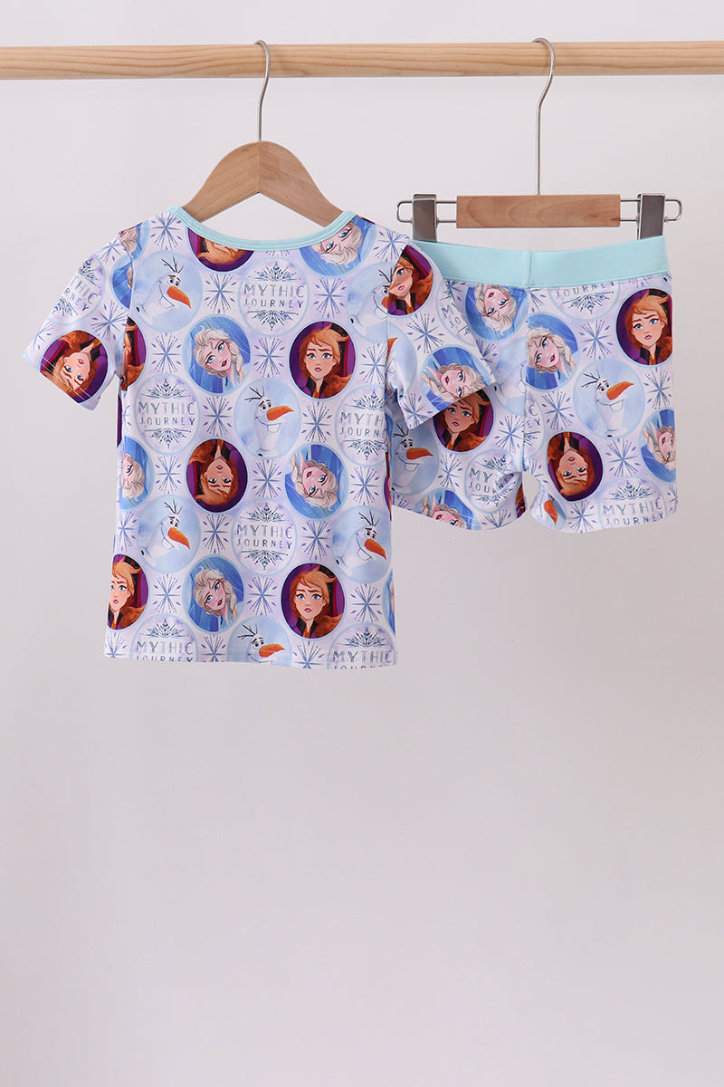 Blue frozen character bamboo pajama set