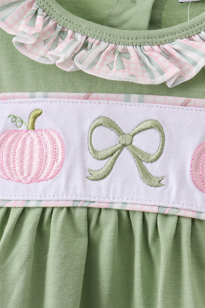 Sage Pumpkin Bow Embroidery Bloomer Set