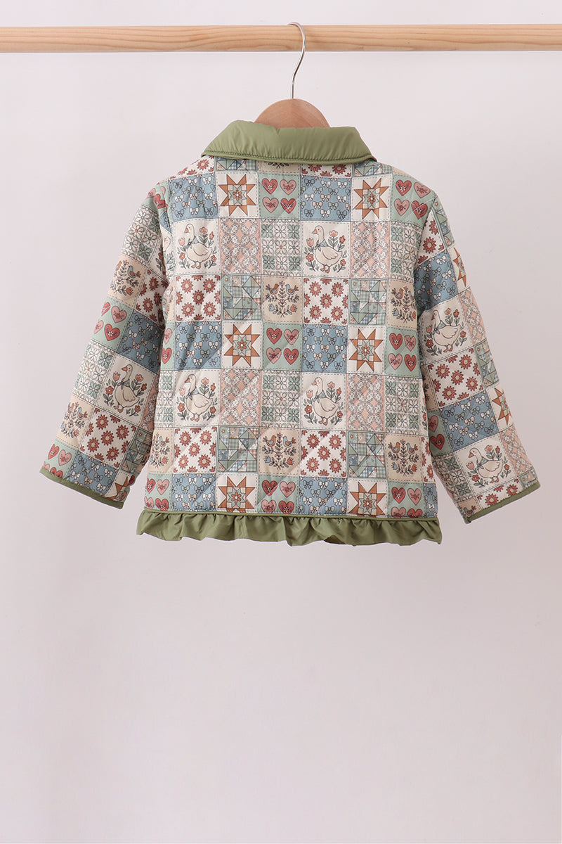 Green Patchwork Floral Ruffle Jacket