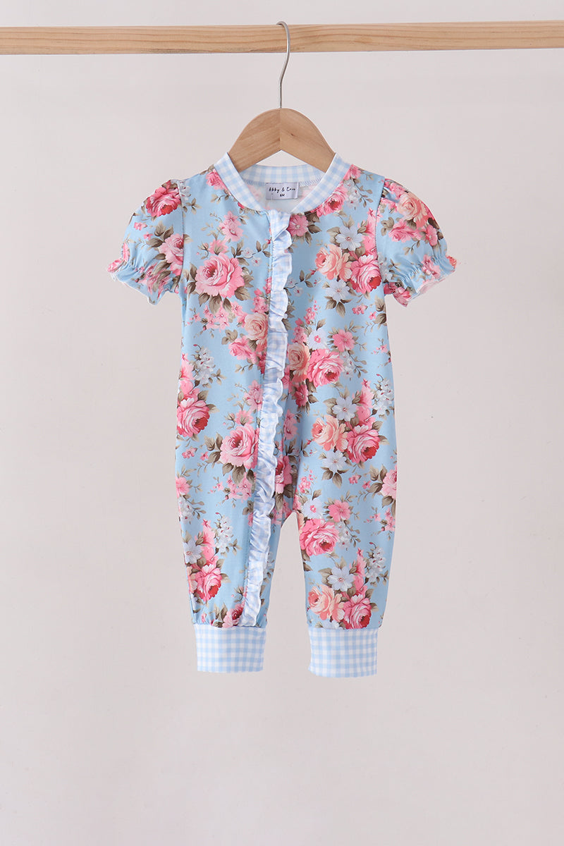 Blue rose floral ruffle romper