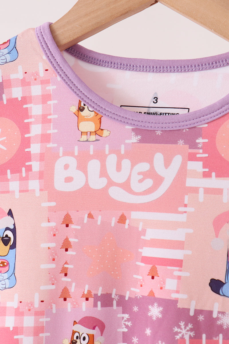 Purple christmas bluey bamboo ruffle pajama set