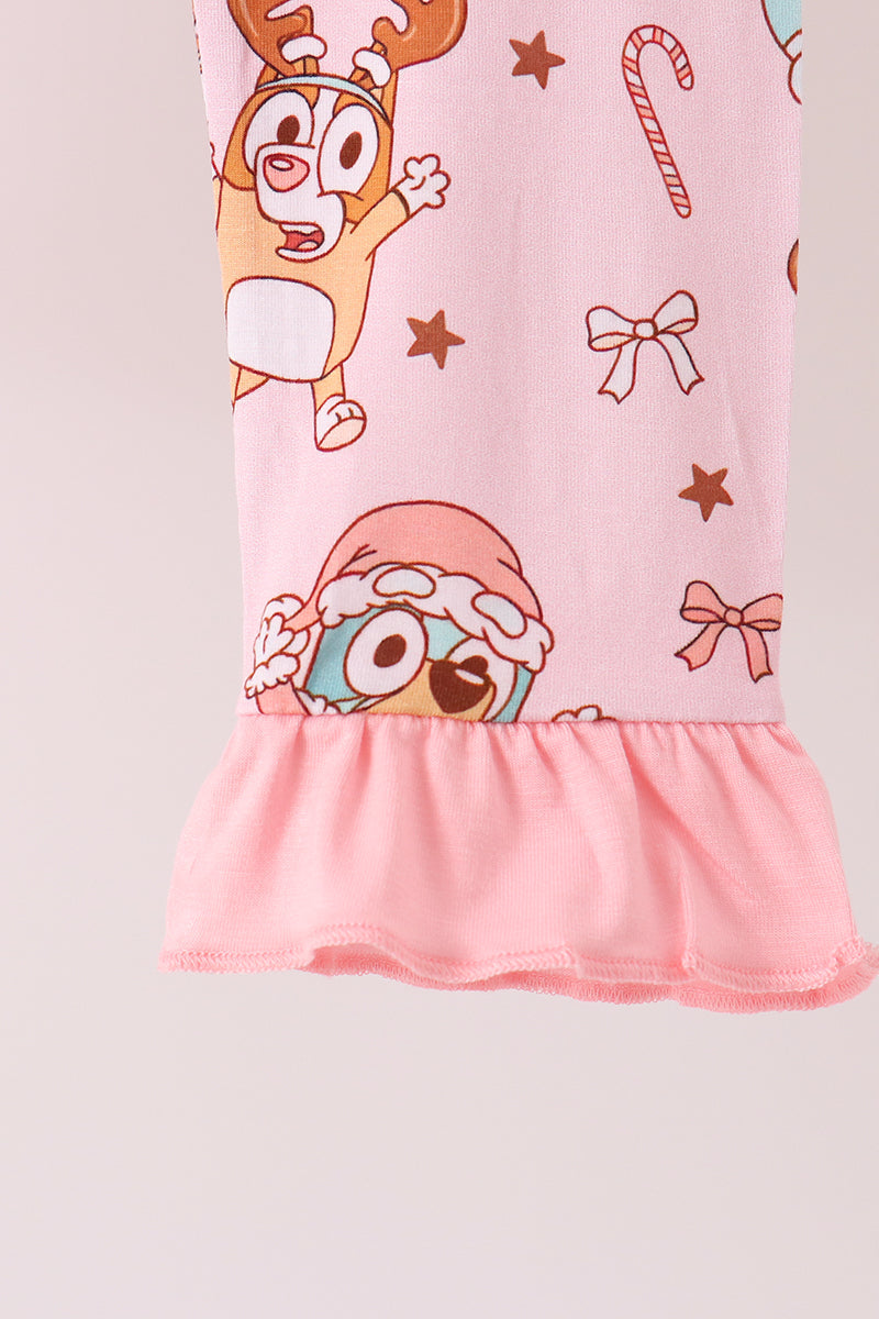 Pink bluey bamboo ruffle pants set