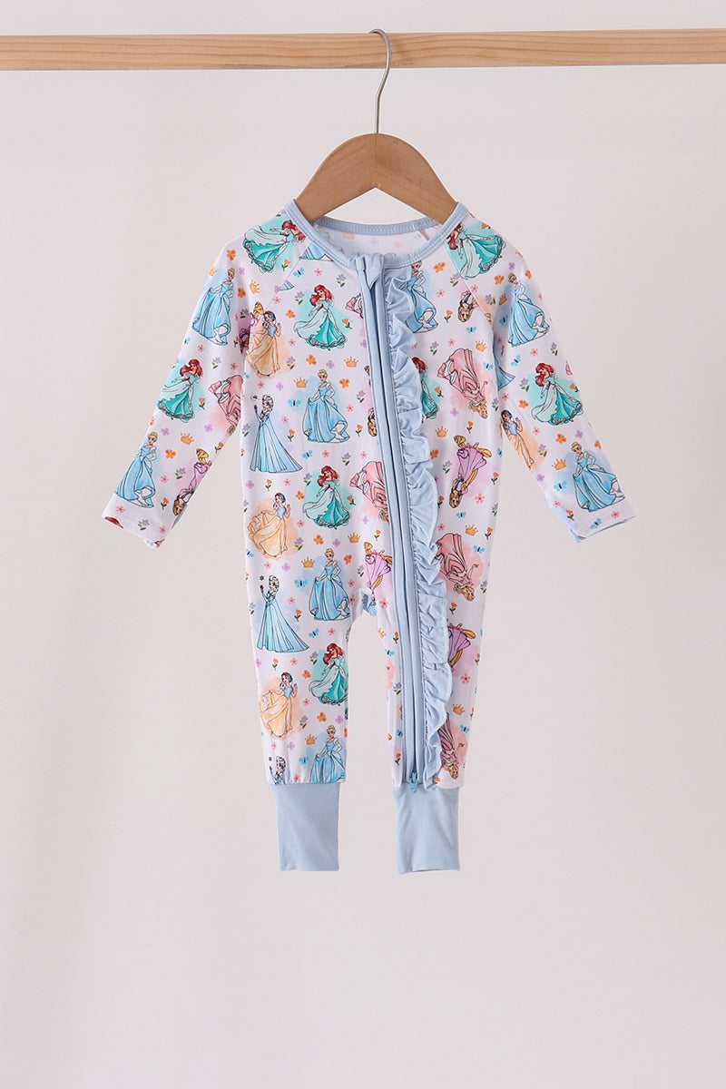 Blue princess ruffle bamboo romper