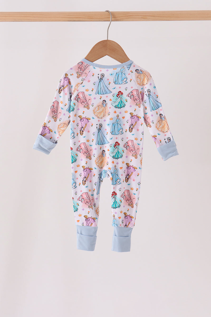 Blue princess ruffle bamboo romper