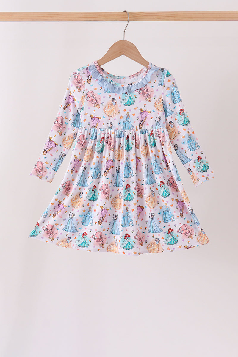 Blue princess ruffle bamboo dress