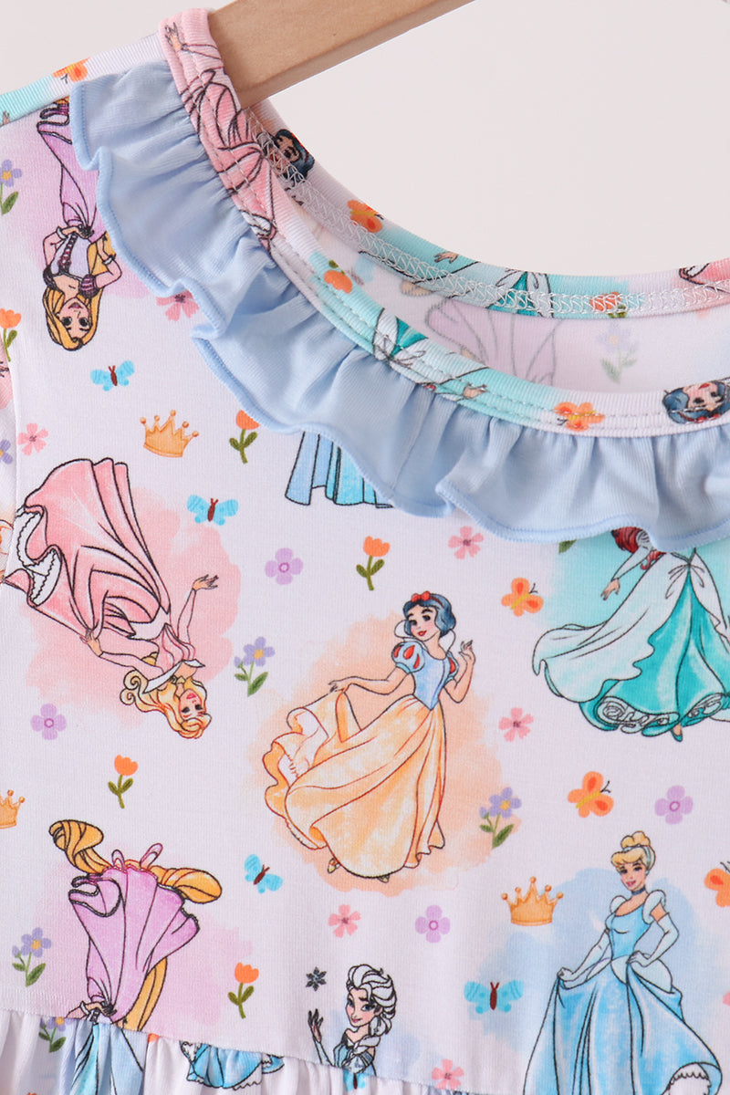 Blue princess ruffle bamboo dress