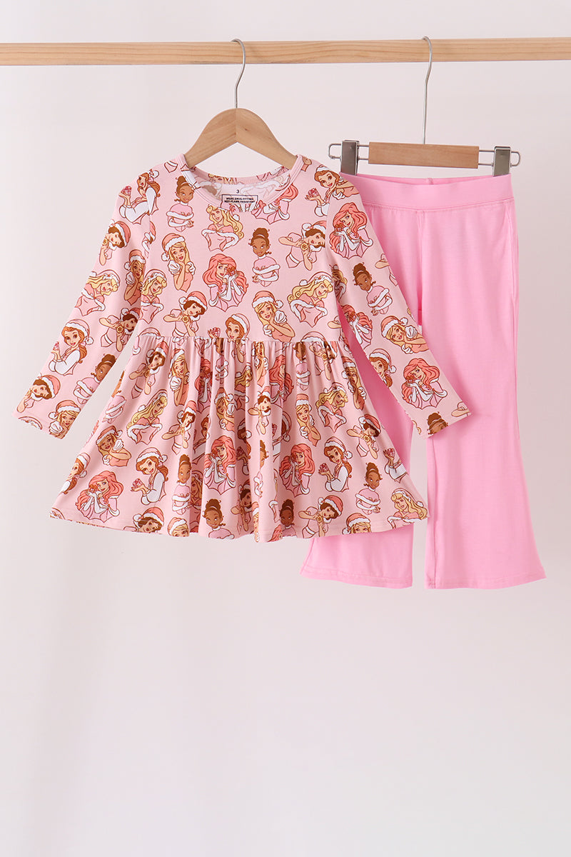 Pink princess print bamboo pants set