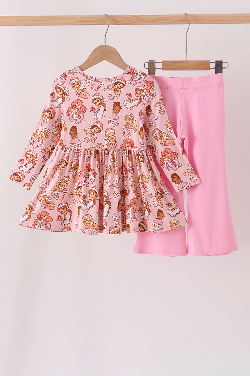 Pink princess print bamboo pants set
