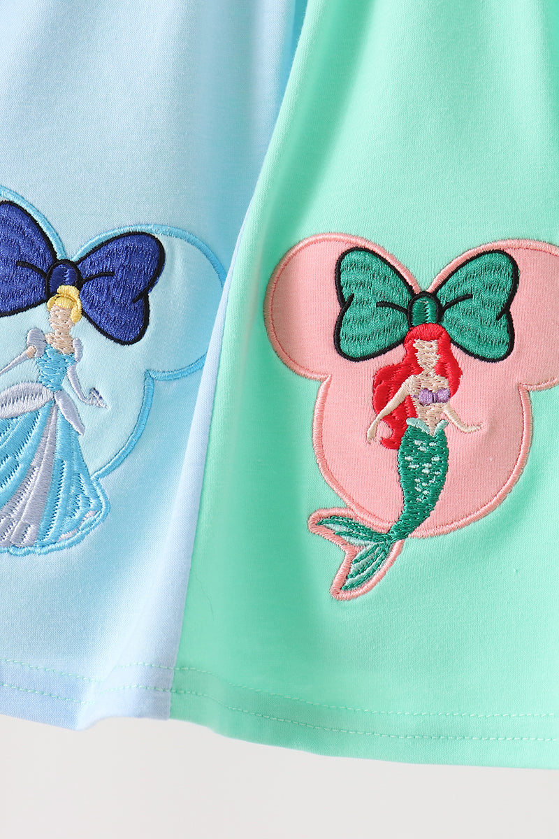 Colorblock character applique ruffle bloomer set