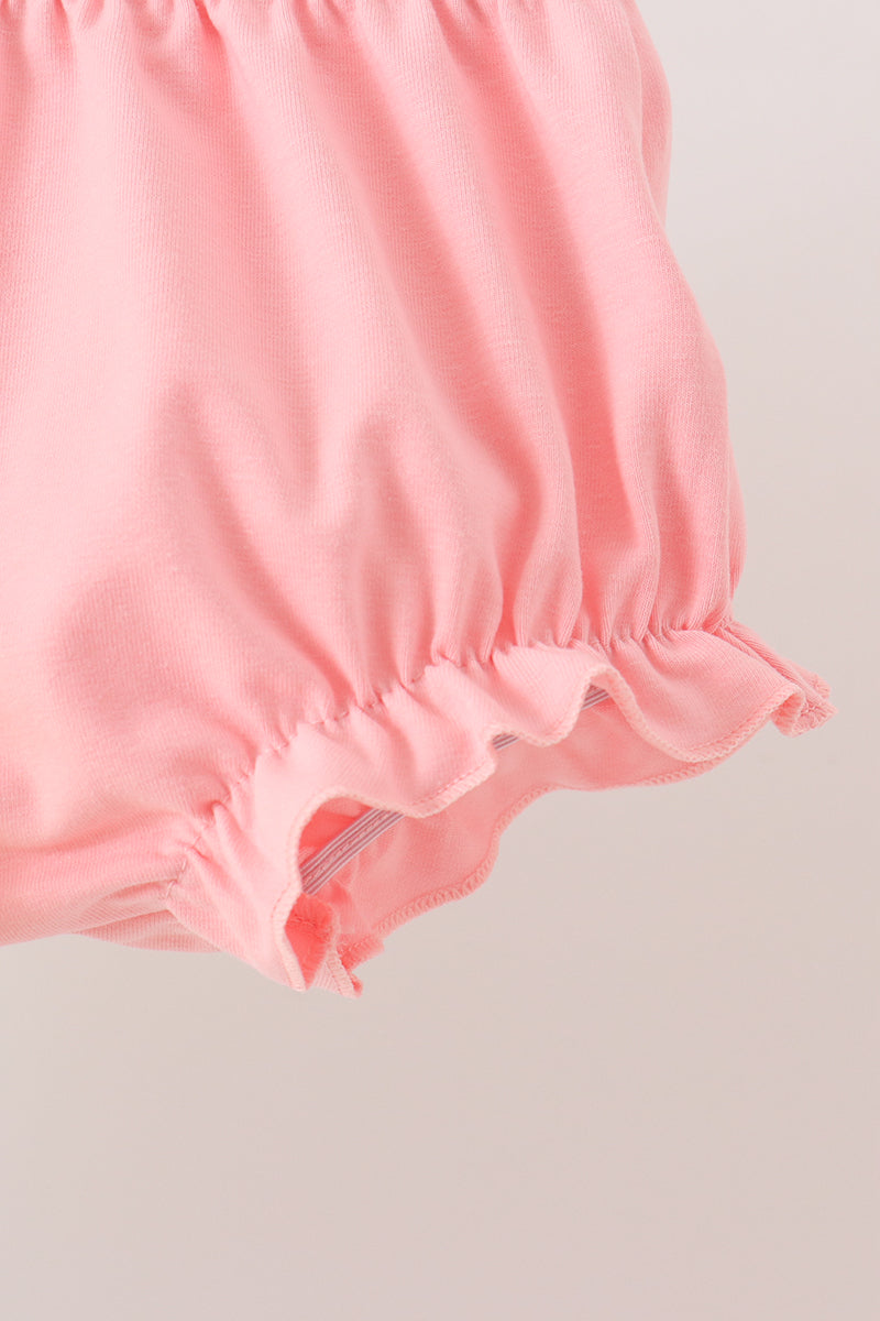 Colorblock character applique ruffle bloomer set