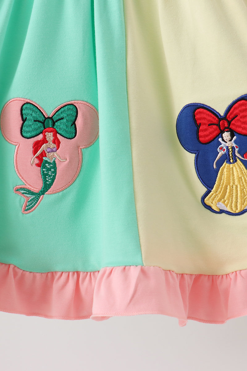 Colorblock character applique ruffle dress