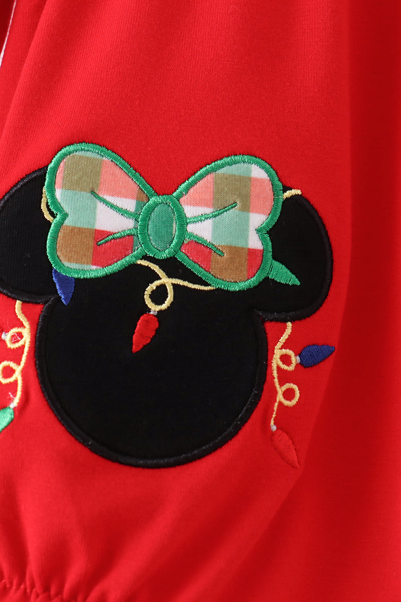 Red christmas character applique ruffle bubble
