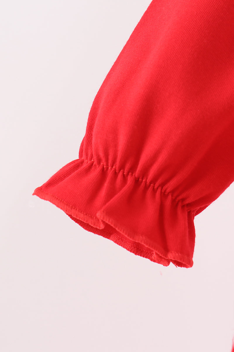 Red christmas character applique ruffle bubble