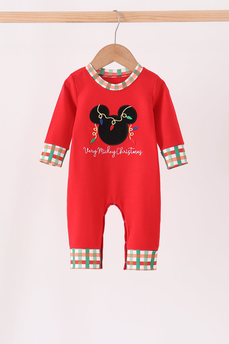 Red christmas character applique romper