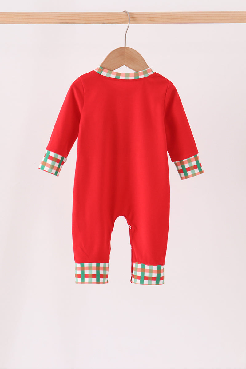 Red christmas character applique romper