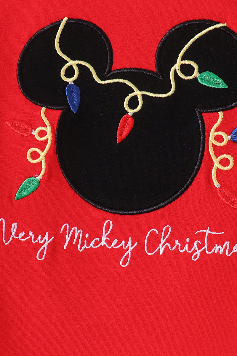 Red christmas character applique gingham pants set