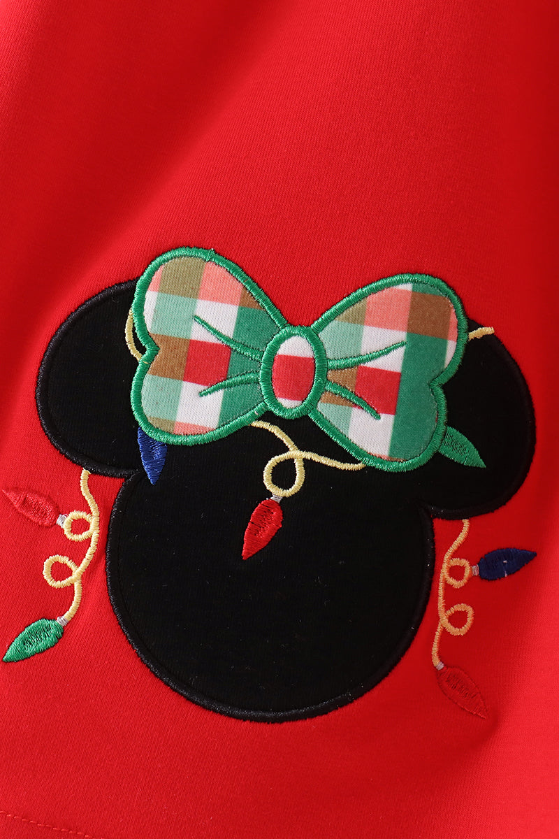 Red christmas character applique dress