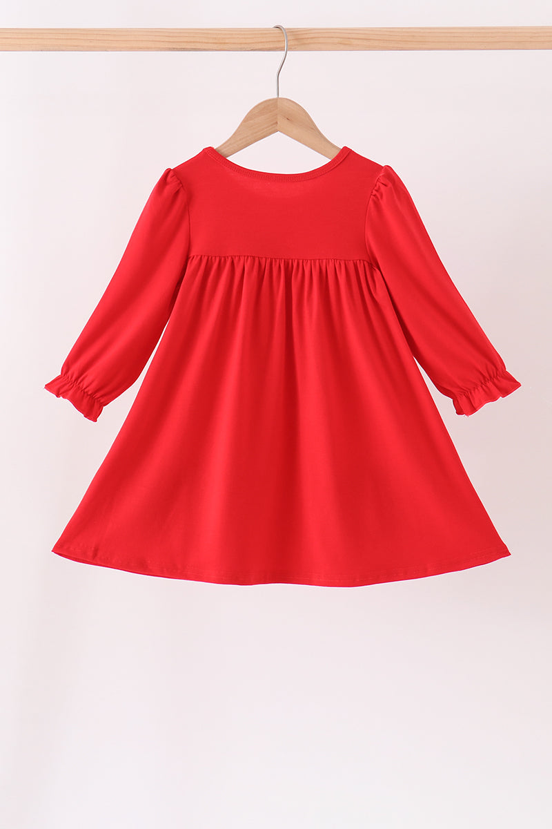 Red christmas character applique dress