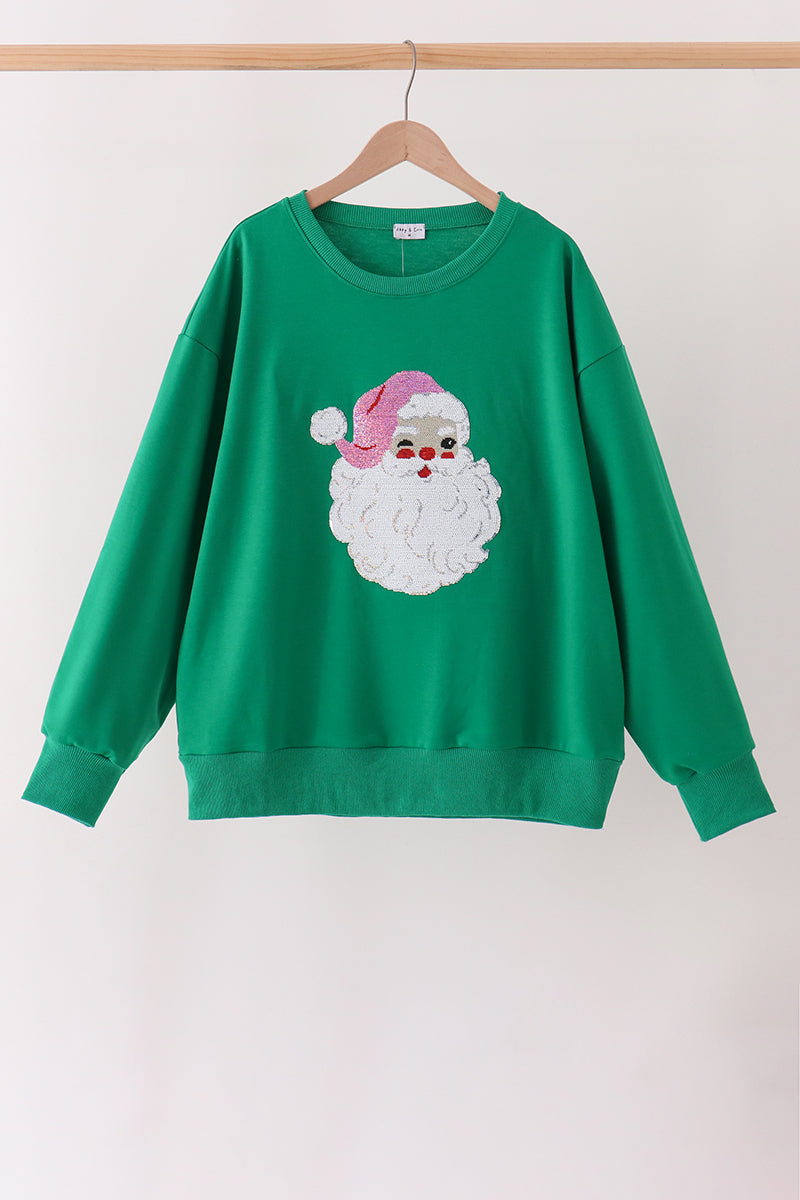 Green Santa Sequin Mom&me Top