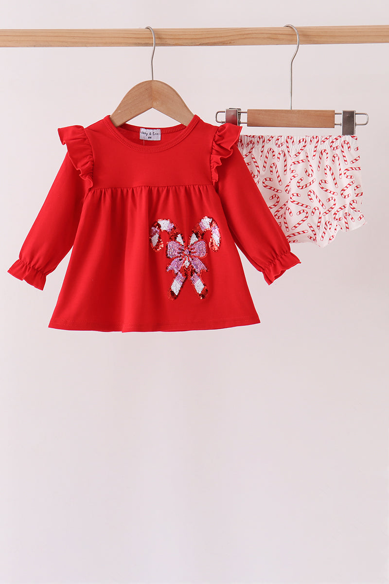 Red Candy Cane Sequin Bloomer Set