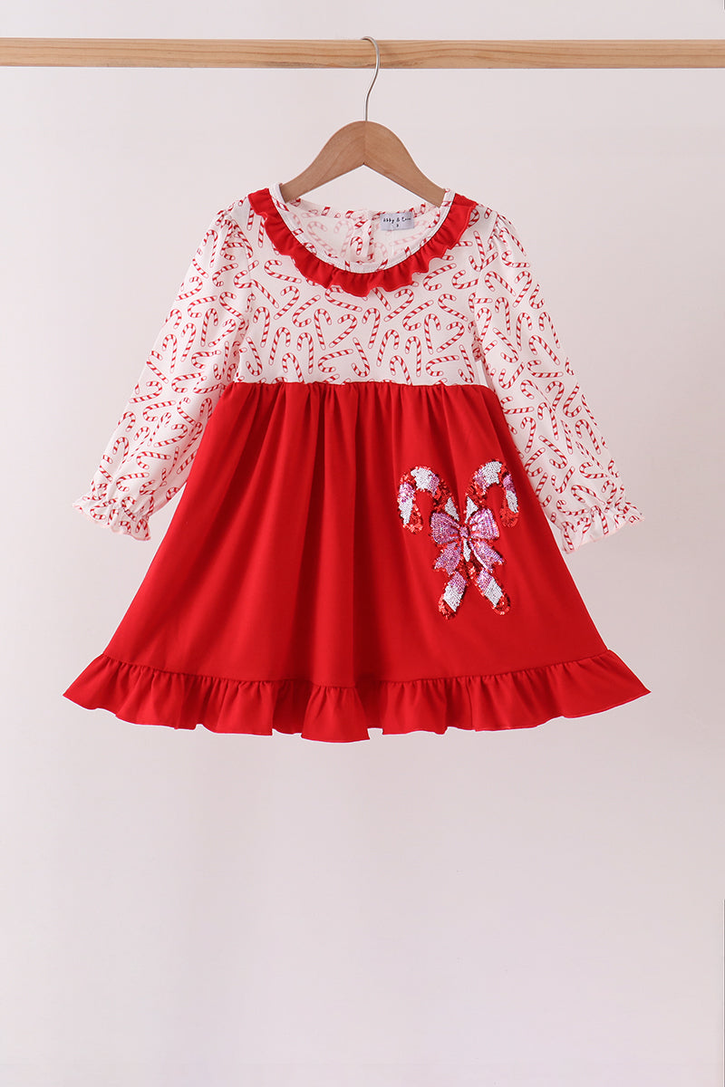 Red Candy Cane Sequin Ruffle Dress