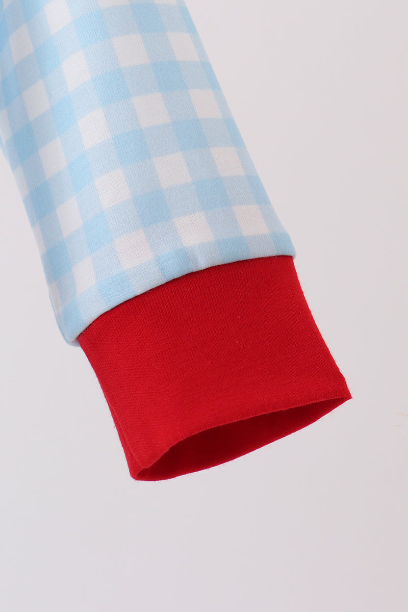 Blue Candy Cane Embroidery Gingham Bubble