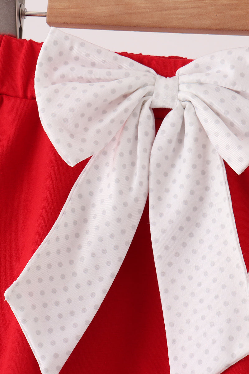 White Candy Cane Smocked polka dot Ruffle Skorts Set