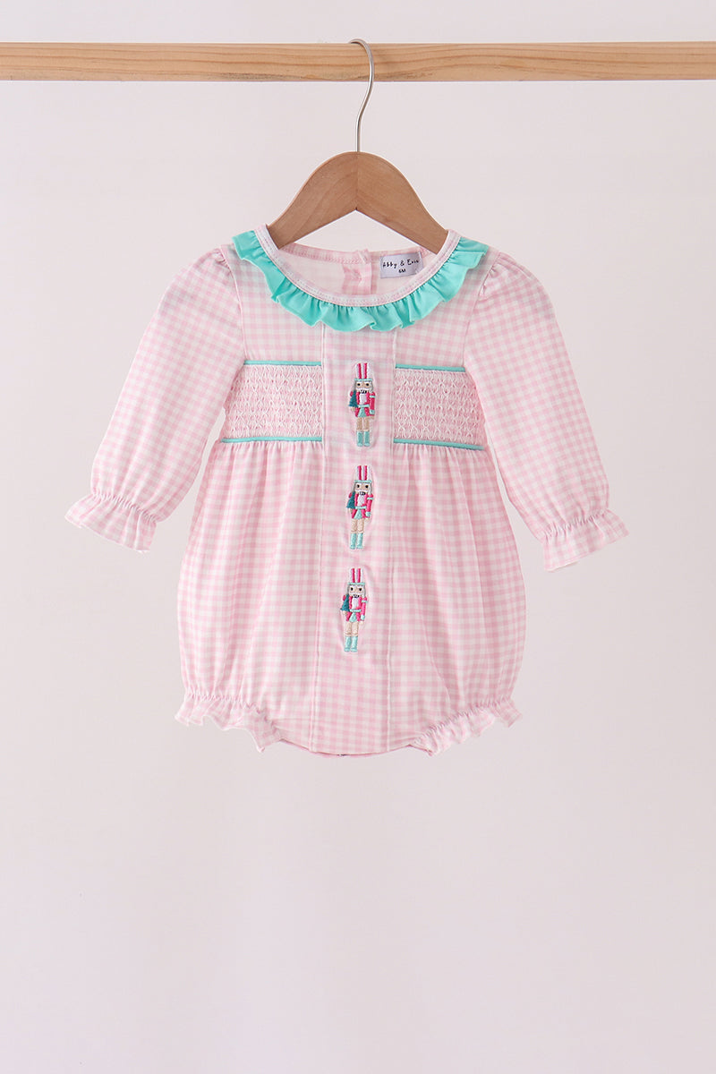Pink Nutcracker Smocked Ruffle Bubble