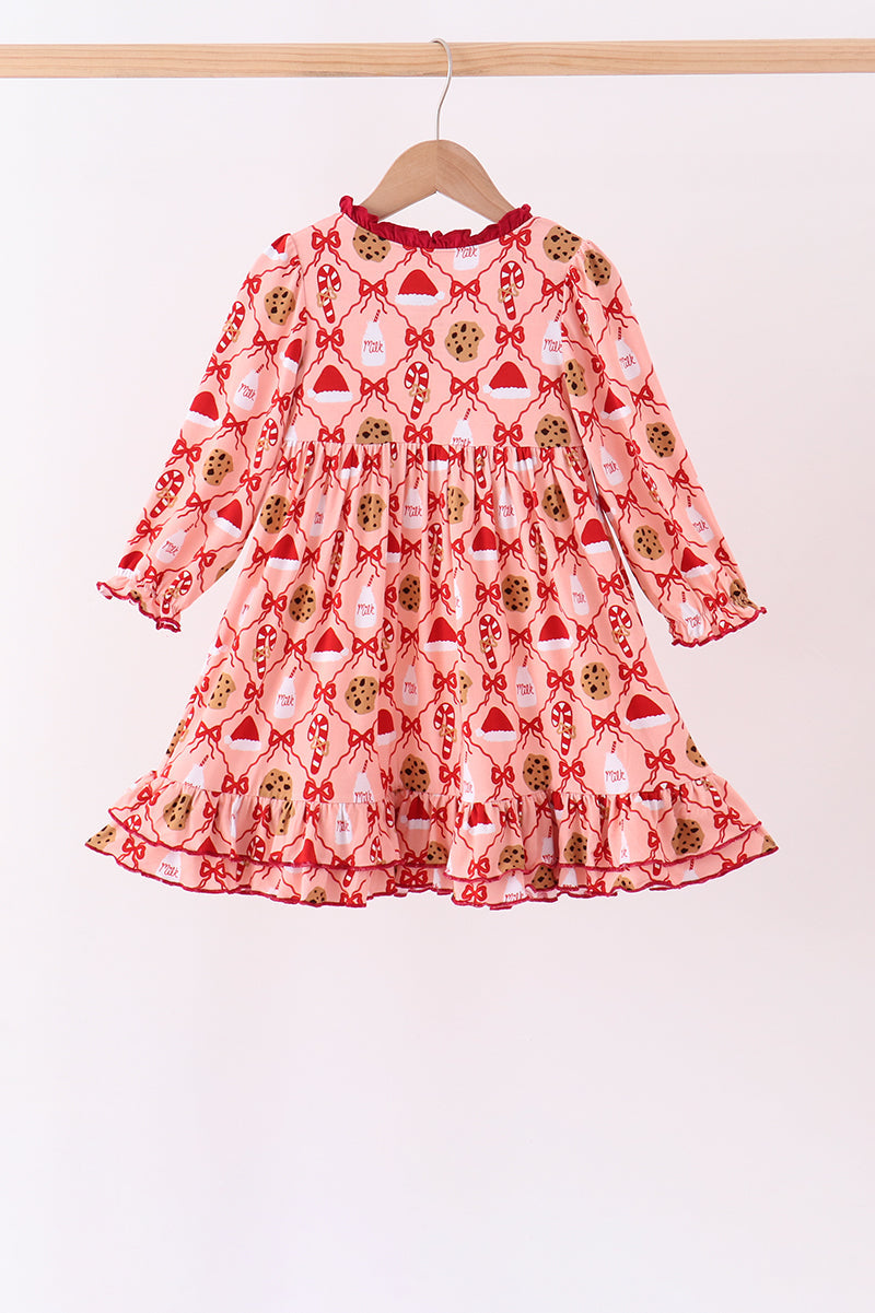 Pink Candy Cane Bow Ruffle Bamboo Dress