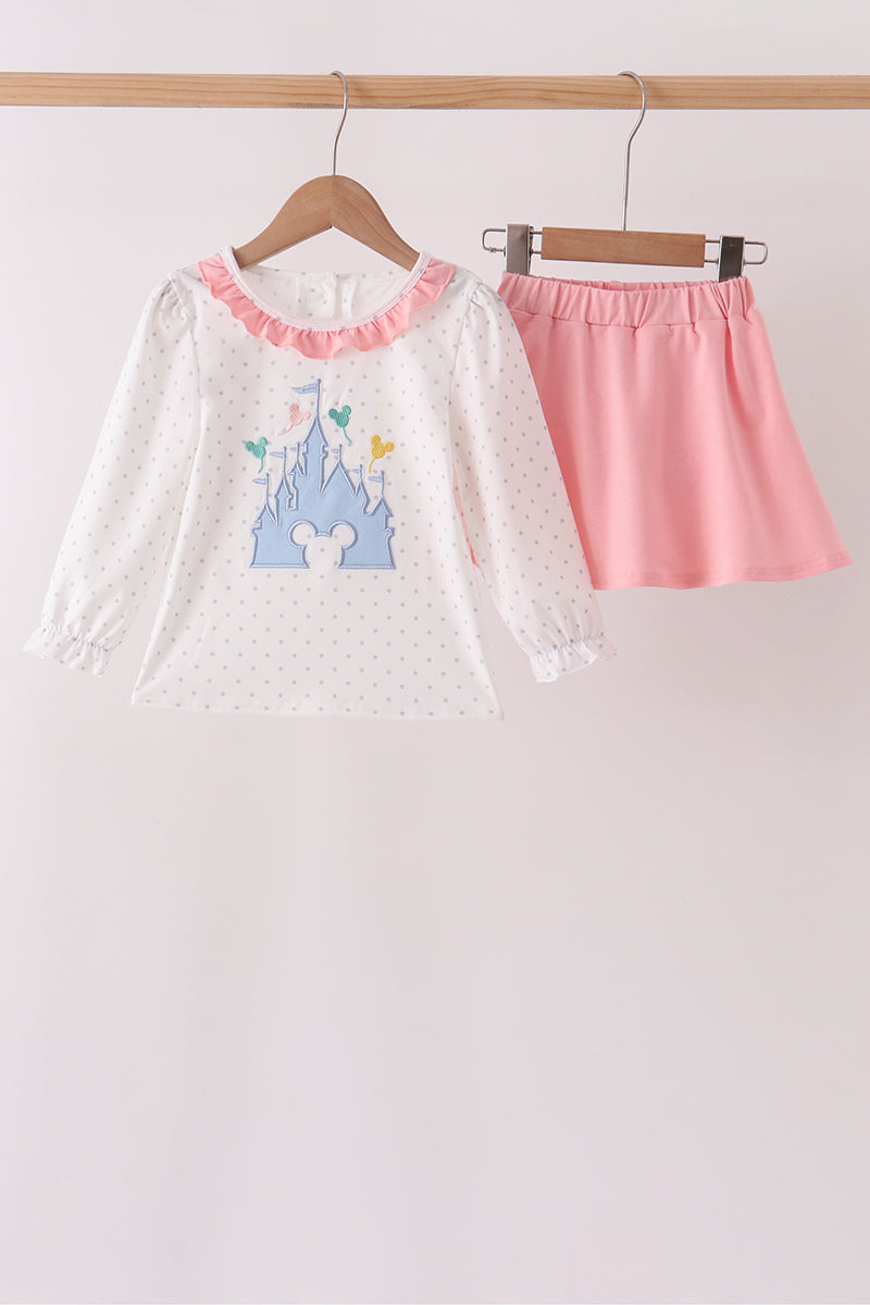Pink Castle Applique Ruffle Skorts Set