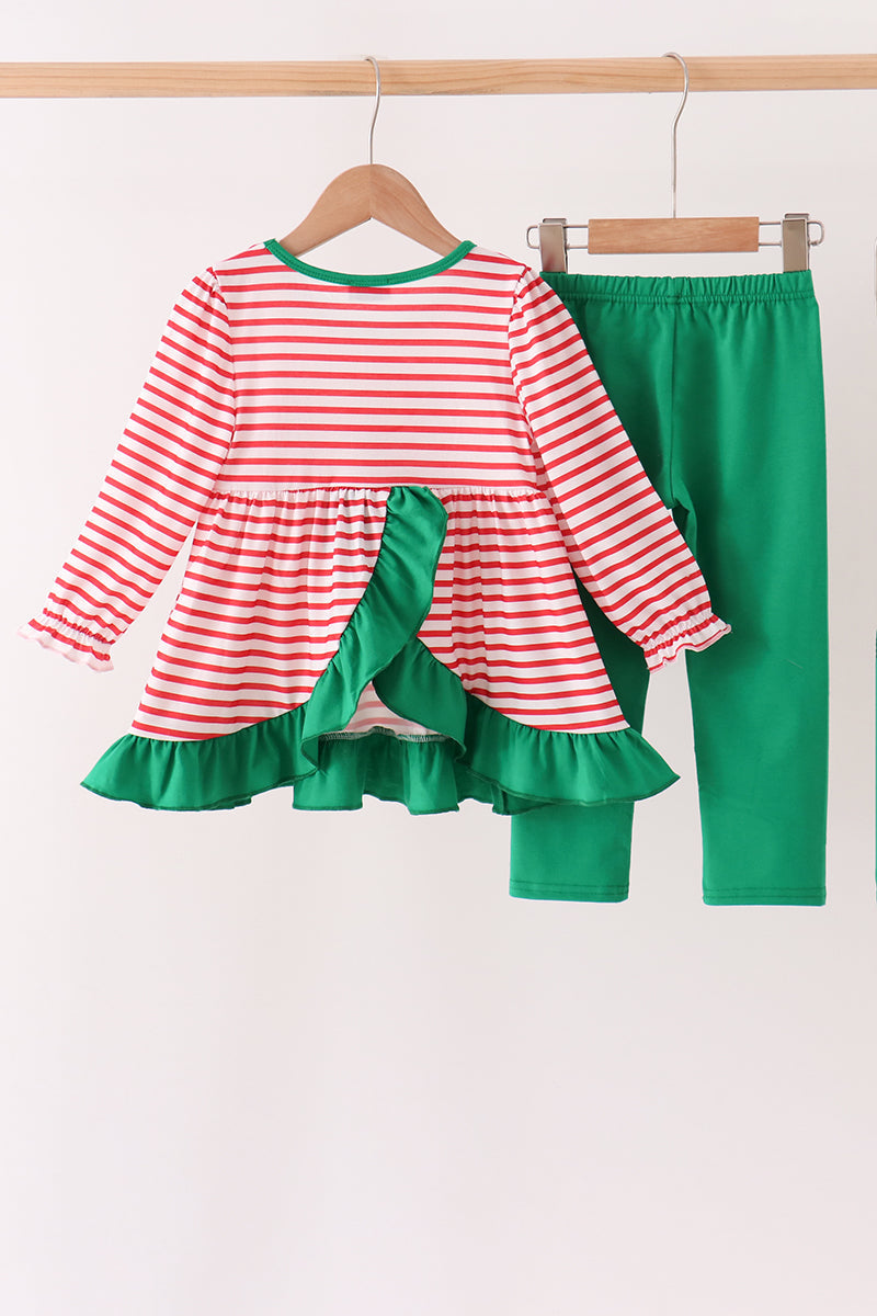 Red Nutcracker Embroidery Ruffle Stripe Pants Set