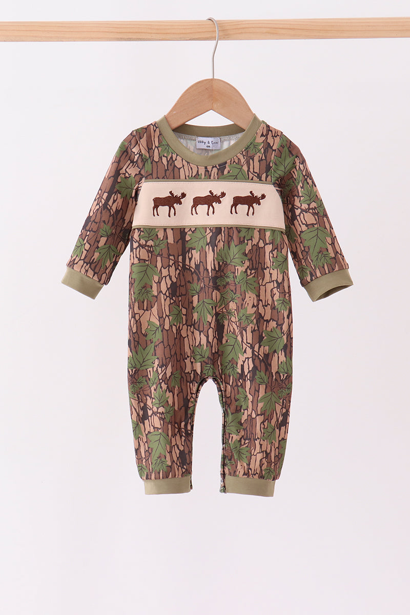 Camouflage Moose Embroidery Romper