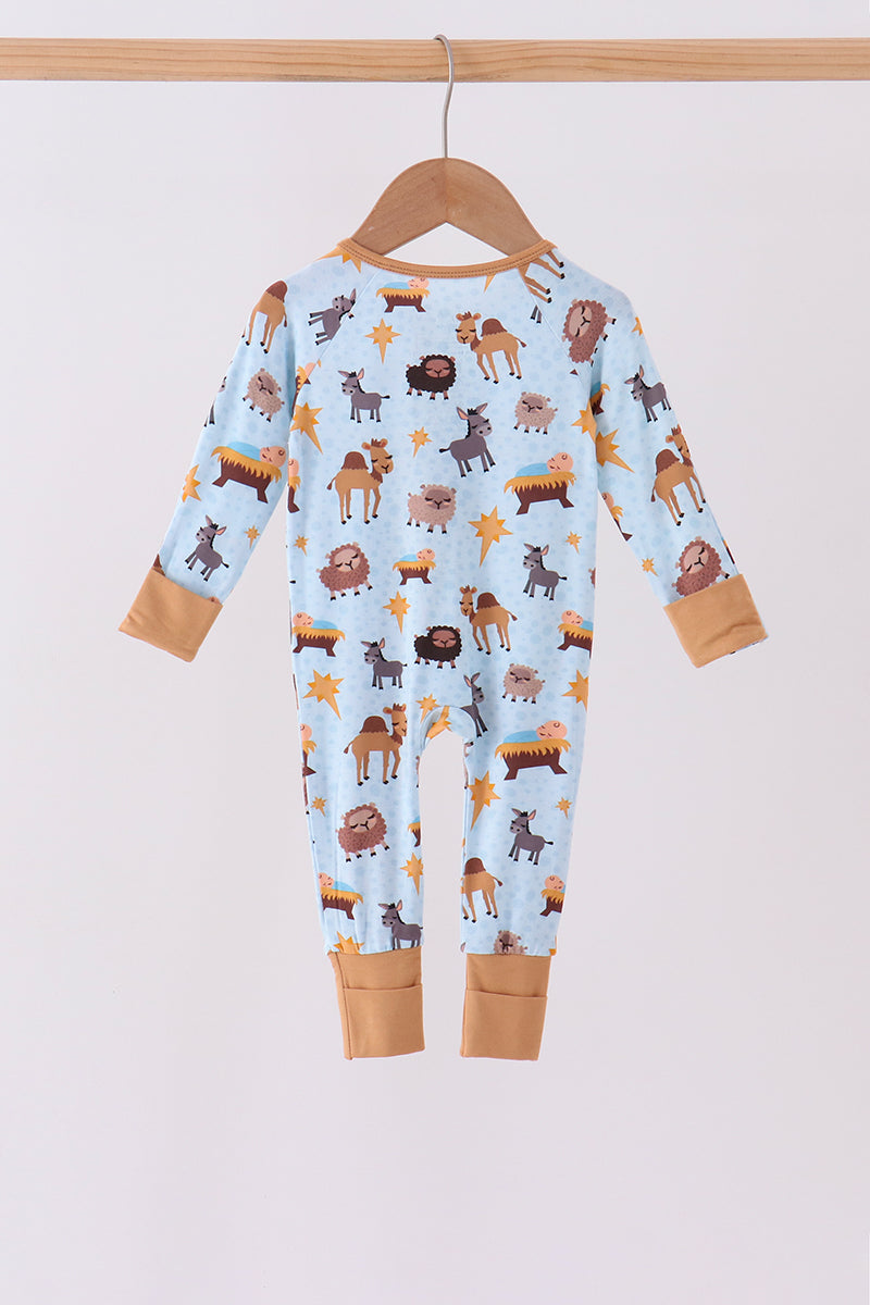 Blue Nativity Zip Bamboo Romper