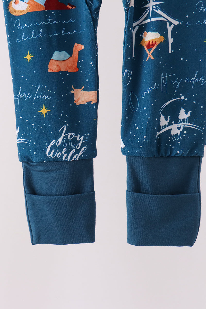 Navy Nativity Zip Bamboo Romper