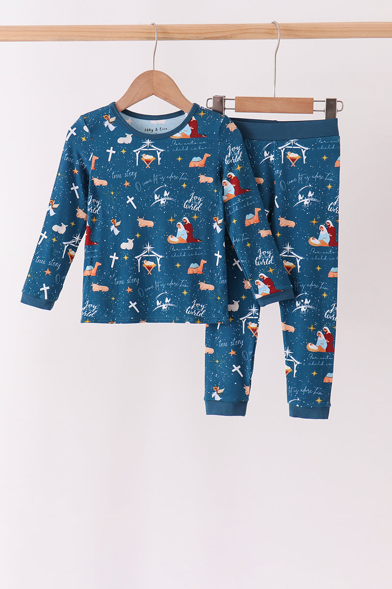 Navy Nativity Bamboo Pants Set